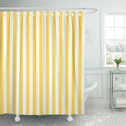 Stripe Shower Curtain Waterproof Vertical White Yellow Striped Polyester Fabric 60 x 72 Inches Set with Hooks