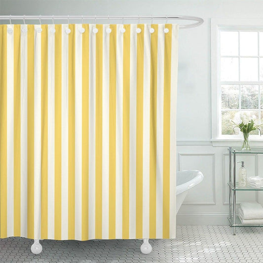 Stripe Shower Curtain Waterproof Vertical White Yellow Striped Polyester Fabric 60 x 72 Inches Set with Hooks