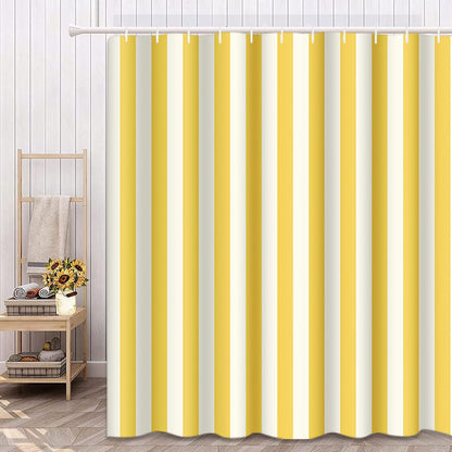 Stripe Shower Curtain Waterproof Vertical White Yellow Striped Polyester Fabric 60 x 72 Inches Set with Hooks