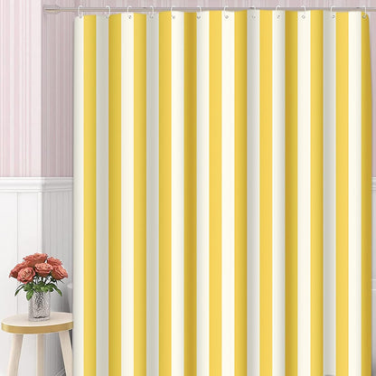 Stripe Shower Curtain Waterproof Vertical White Yellow Striped Polyester Fabric 60 x 72 Inches Set with Hooks