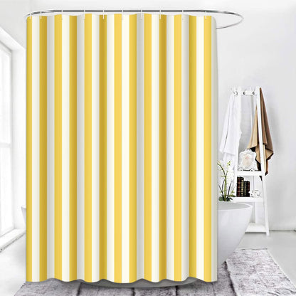 Stripe Shower Curtain Waterproof Vertical White Yellow Striped Polyester Fabric 60 x 72 Inches Set with Hooks