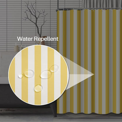 Stripe Shower Curtain Waterproof Vertical White Yellow Striped Polyester Fabric 60 x 72 Inches Set with Hooks