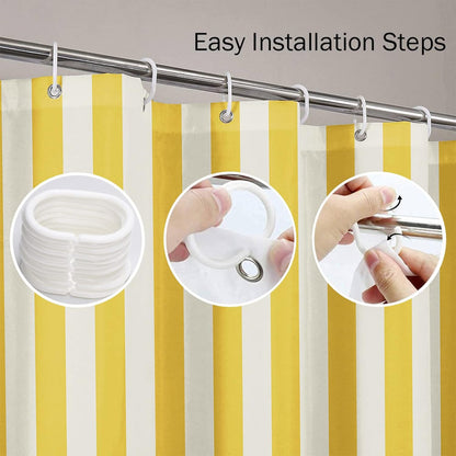 Stripe Shower Curtain Waterproof Vertical White Yellow Striped Polyester Fabric 60 x 72 Inches Set with Hooks