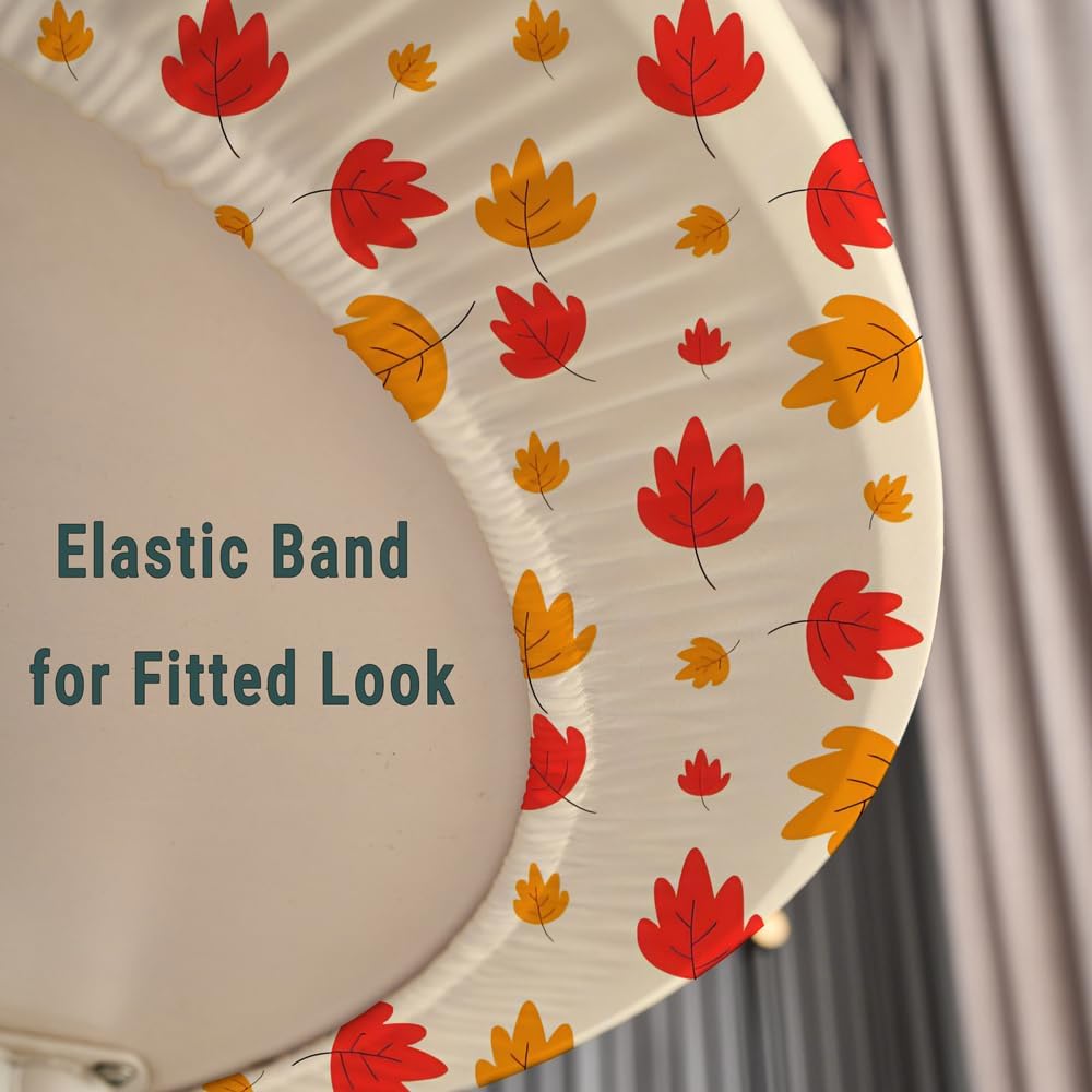 Fall Fitted Oval Table Cloth with Elastic 48x68 Inch Light Yellow Tablecloth Spandex Stretchy Fabric Dining Table Cover for Outdoor Party Wrinkle Free Non Slip Cute Autumn Leaves