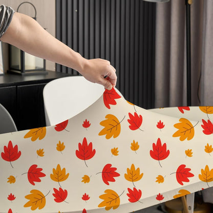 Fall Fitted Oval Table Cloth with Elastic 48x68 Inch Light Yellow Tablecloth Spandex Stretchy Fabric Dining Table Cover for Outdoor Party Wrinkle Free Non Slip Cute Autumn Leaves