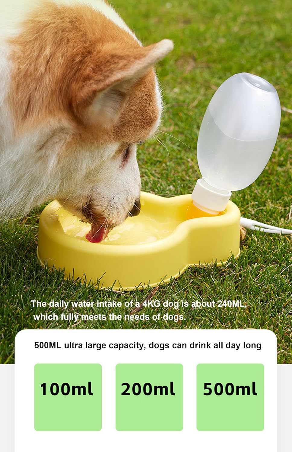 Collapsible Dog Water Bottle - Portable Pet Travel Bowl for Dogs, Leak-Proof & Foldable, 350ml/500ml (Green, Yellow, Orange), BPA-Free PP+PET (Balloon Style Cup) (Green, S (350ML))