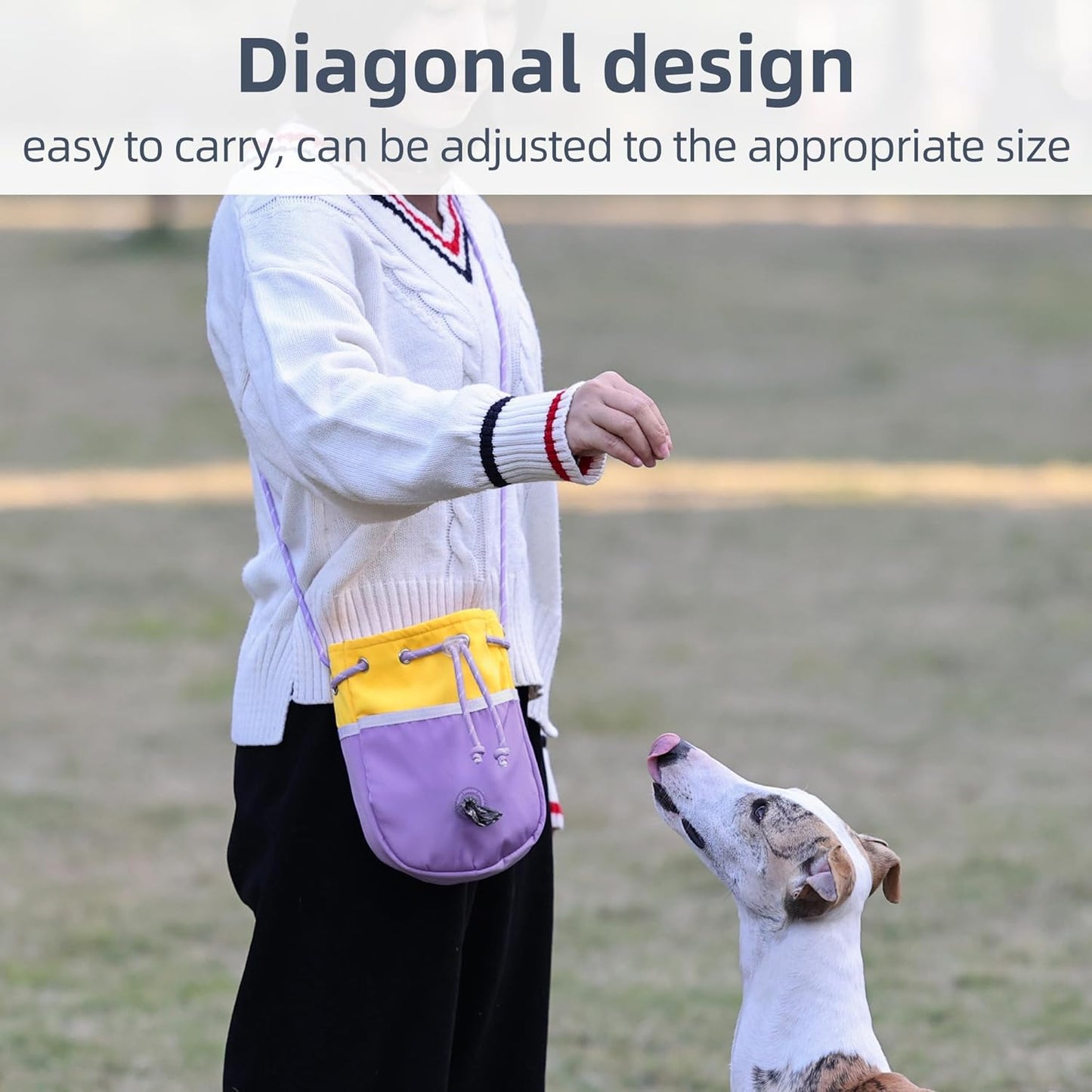 ETIAL Large Capacity Dog Treat Pouch, Waterproof Dog Walking Bag with Shoulder Strap, Built-in Poop Bag Dispenser, Drawstring Closure Dog Food Pouch for Pet Training Walking & Rewarding (Yellow)