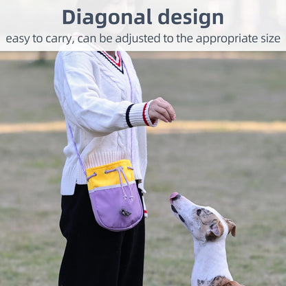 ETIAL Large Capacity Dog Treat Pouch, Waterproof Dog Walking Bag with Shoulder Strap, Built-in Poop Bag Dispenser, Drawstring Closure Dog Food Pouch for Pet Training Walking & Rewarding (Yellow)