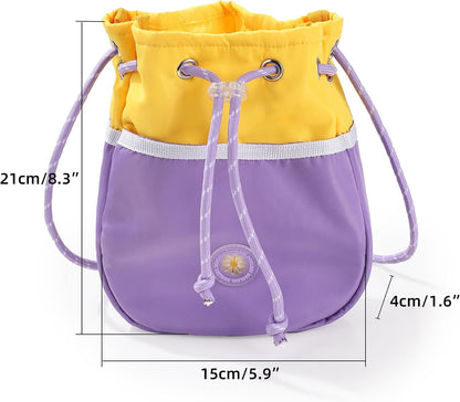ETIAL Large Capacity Dog Treat Pouch, Waterproof Dog Walking Bag with Shoulder Strap, Built-in Poop Bag Dispenser, Drawstring Closure Dog Food Pouch for Pet Training Walking & Rewarding (Yellow)