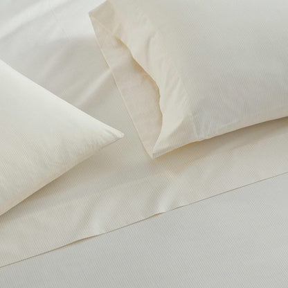 Queen Size Sheets Set, Crisp & Tailored Cooling Sheets with a Naturally Smooth Cotton Percale Lightweight Feel - Bed Sheets with Matching Pillowcases & Fitted Sheet (Stripe Yellow)