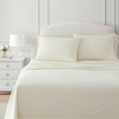 Queen Size Sheets Set, Crisp & Tailored Cooling Sheets with a Naturally Smooth Cotton Percale Lightweight Feel - Bed Sheets with Matching Pillowcases & Fitted Sheet (Stripe Yellow)