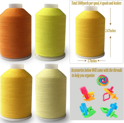 Sewing Thread Set, 4 Colors (Yellow), 40s/2, 100% Polyester, 4000 Yards (Orange Yellow Series)