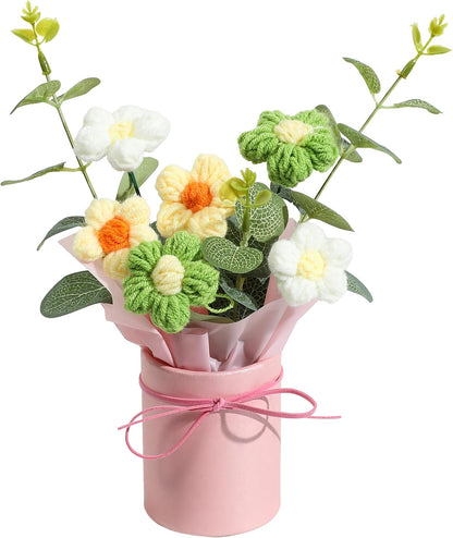 Crochet Flowers Bouquet, Valentine's Day Crochet Bouquet of Flowers, Handmade Daisy Artificial Flowers with Card for Wedding, Birthday, Anniversary, Gift for Women (Yellow)