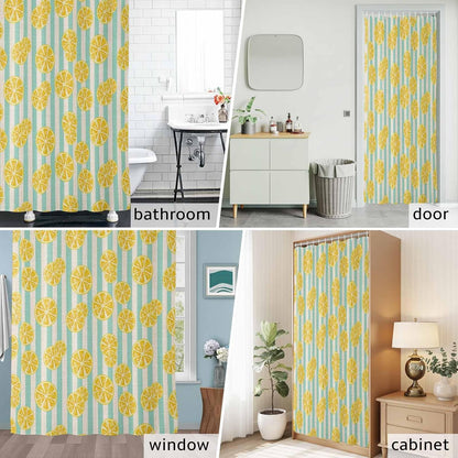 Shower Curtain Yellow Lemon Stripes Shower Curtains Set for Bathroom Decor Summer Fruit White Blue Waterproof Fabric Bath Shower Curtain with Hooks Home Decor 48 x 72 Inches