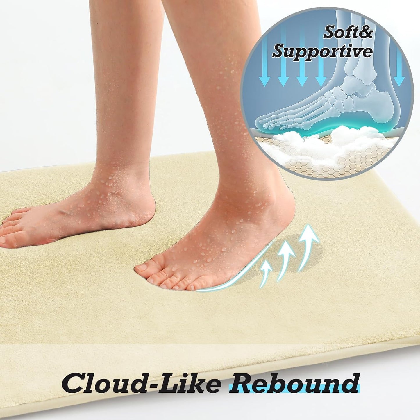 Bathroom Rugs Sets 2 Piece, Non-Slip & Quick Dry Bath Mat Set, Ultra Soft Velvet Bath Rugs for Bathroom, Toilet and Shower Floor, Cream Yellow