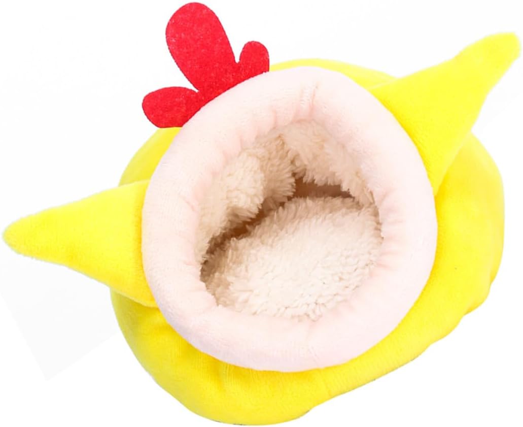 Hamster Warm Bed and Small Animal Nest, Cotton Fleece Plush Lining, Winter Comfortable Pet Bed for Hamsters and Hedgehogs, Chick Pattern, Yellow