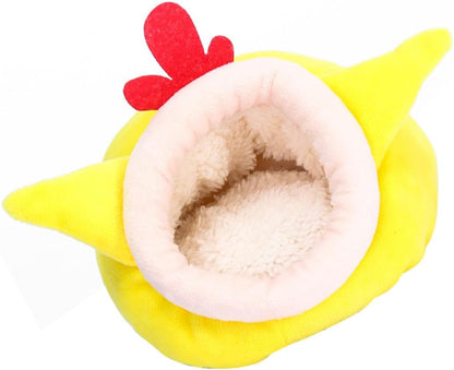 Hamster Warm Bed and Small Animal Nest, Cotton Fleece Plush Lining, Winter Comfortable Pet Bed for Hamsters and Hedgehogs, Chick Pattern, Yellow