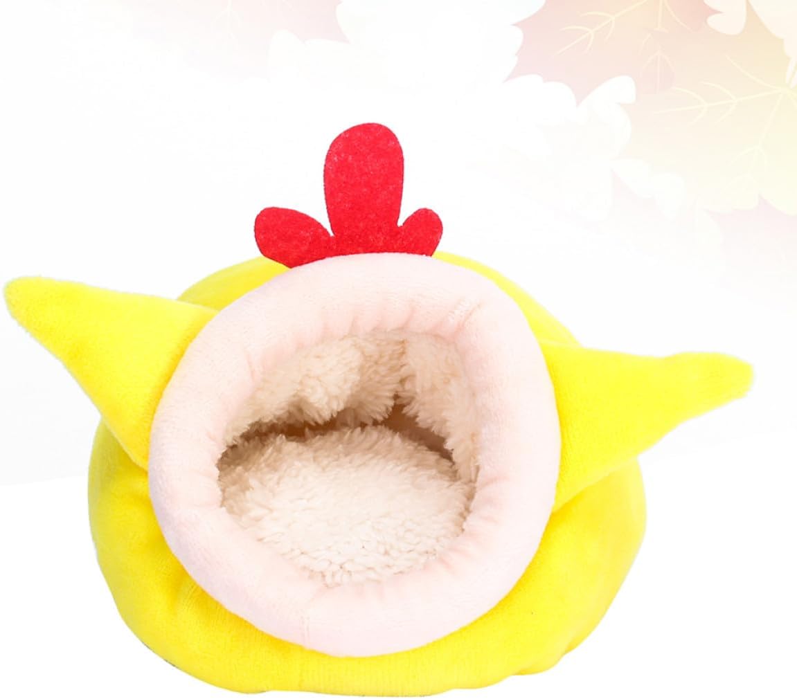 Hamster Warm Bed and Small Animal Nest, Cotton Fleece Plush Lining, Winter Comfortable Pet Bed for Hamsters and Hedgehogs, Chick Pattern, Yellow