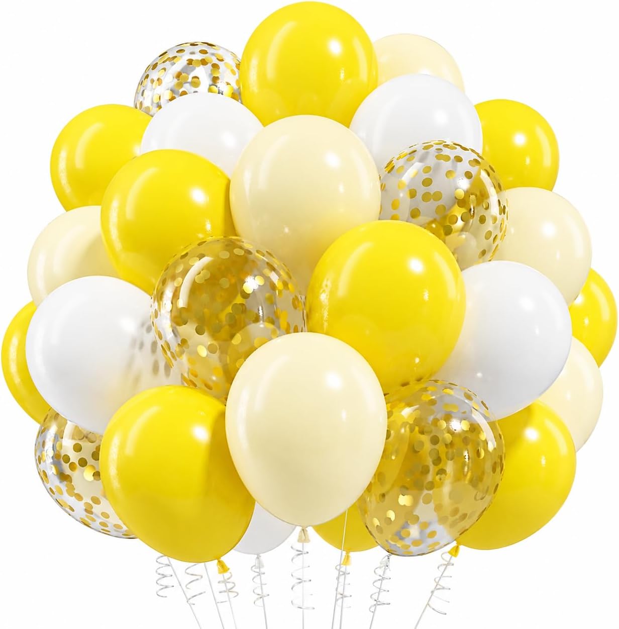 Yellow and White Balloons, 12Inch Pastel Yellow White Gold Confetti Balloons for Bee Lemon Wedding Baby Bridal Shower Sunflower Birthday Party Decorations
