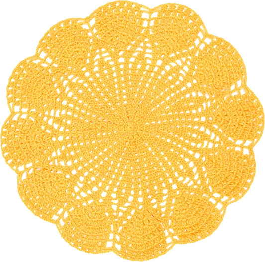Round Flower Lace Doilies Vase Mats Kitchen Tablecloth Dish Plate Mat Handmade Crochet Table Doily Placemats (Yellow, 11.8 in to 13.8 in,1PC)