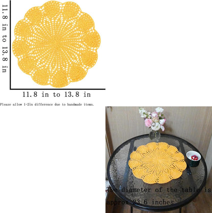 Round Flower Lace Doilies Vase Mats Kitchen Tablecloth Dish Plate Mat Handmade Crochet Table Doily Placemats (Yellow, 11.8 in to 13.8 in,1PC)