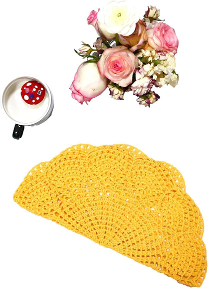 Round Flower Lace Doilies Vase Mats Kitchen Tablecloth Dish Plate Mat Handmade Crochet Table Doily Placemats (Yellow, 11.8 in to 13.8 in,1PC)