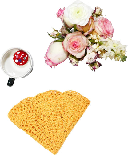 Round Flower Lace Doilies Vase Mats Kitchen Tablecloth Dish Plate Mat Handmade Crochet Table Doily Placemats (Yellow, 11.8 in to 13.8 in,1PC)