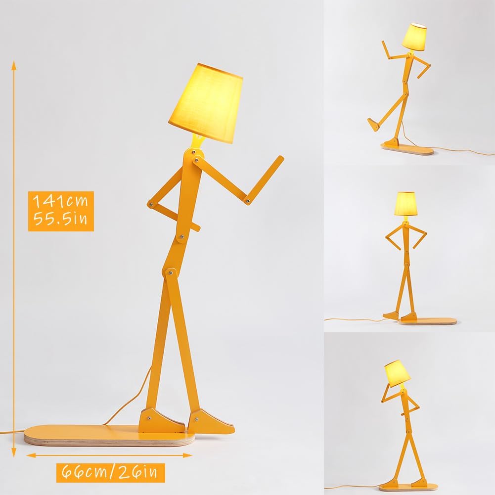 Cool Mini Wood Floor Lamp for Kids Room Corner Reading, Egg Yellow | LED Bulb Included, Living Room, Bedroom, Bedside, Office, Decorative Standing Light, Creative Swing Arm