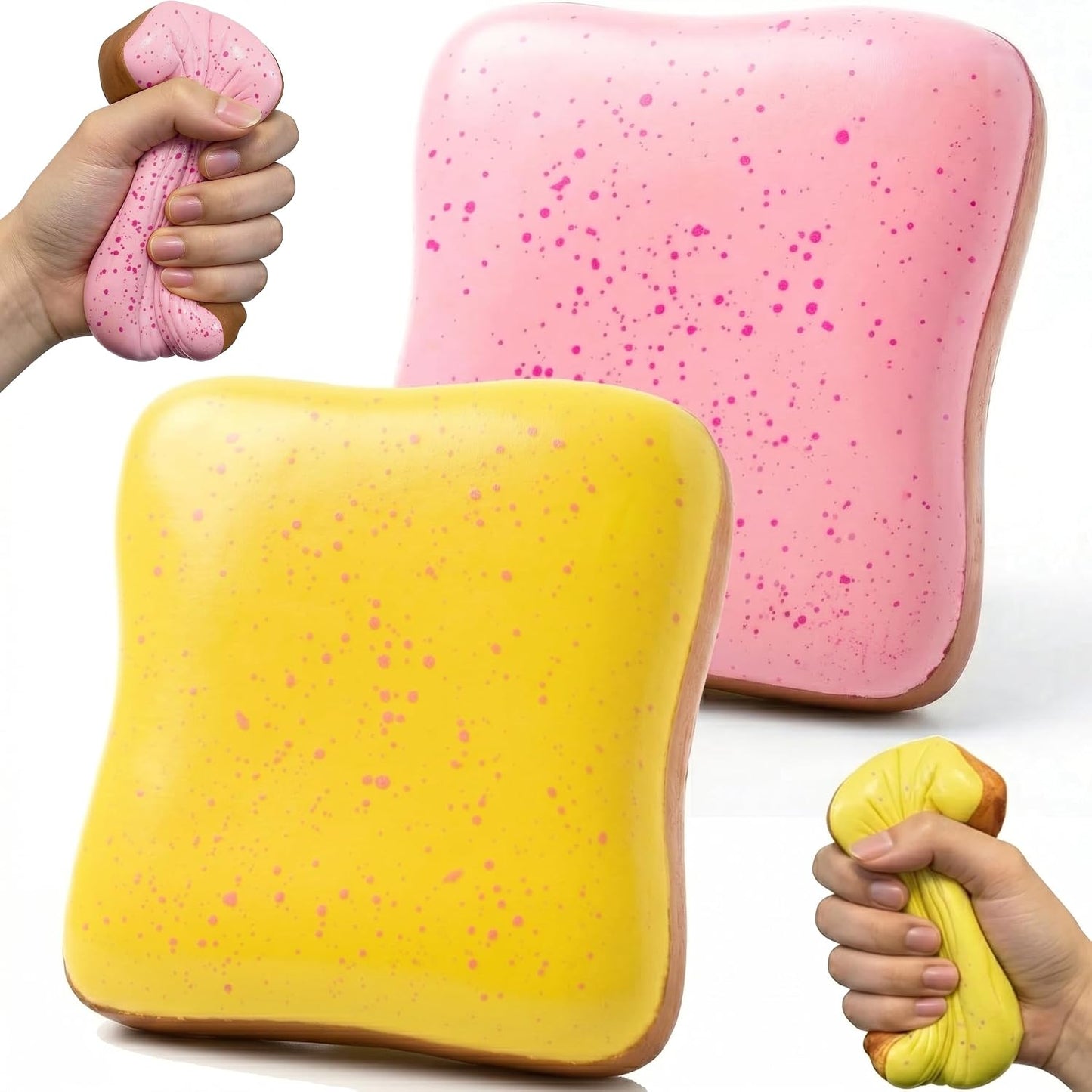 Butter Bread Squishy, Sensory Fidget Toys for Adults & Teens ADHD Anxiety Relief, Realistic Bread Squishies with Butter Scent, Fun Party Favors & Stocking Stuffers Gift (Pink+Yellow)