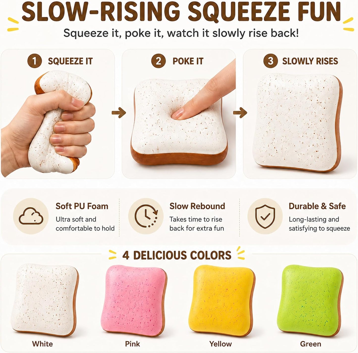 Butter Bread Squishy, Sensory Fidget Toys for Adults & Teens ADHD Anxiety Relief, Realistic Bread Squishies with Butter Scent, Fun Party Favors & Stocking Stuffers Gift (Pink+Yellow)