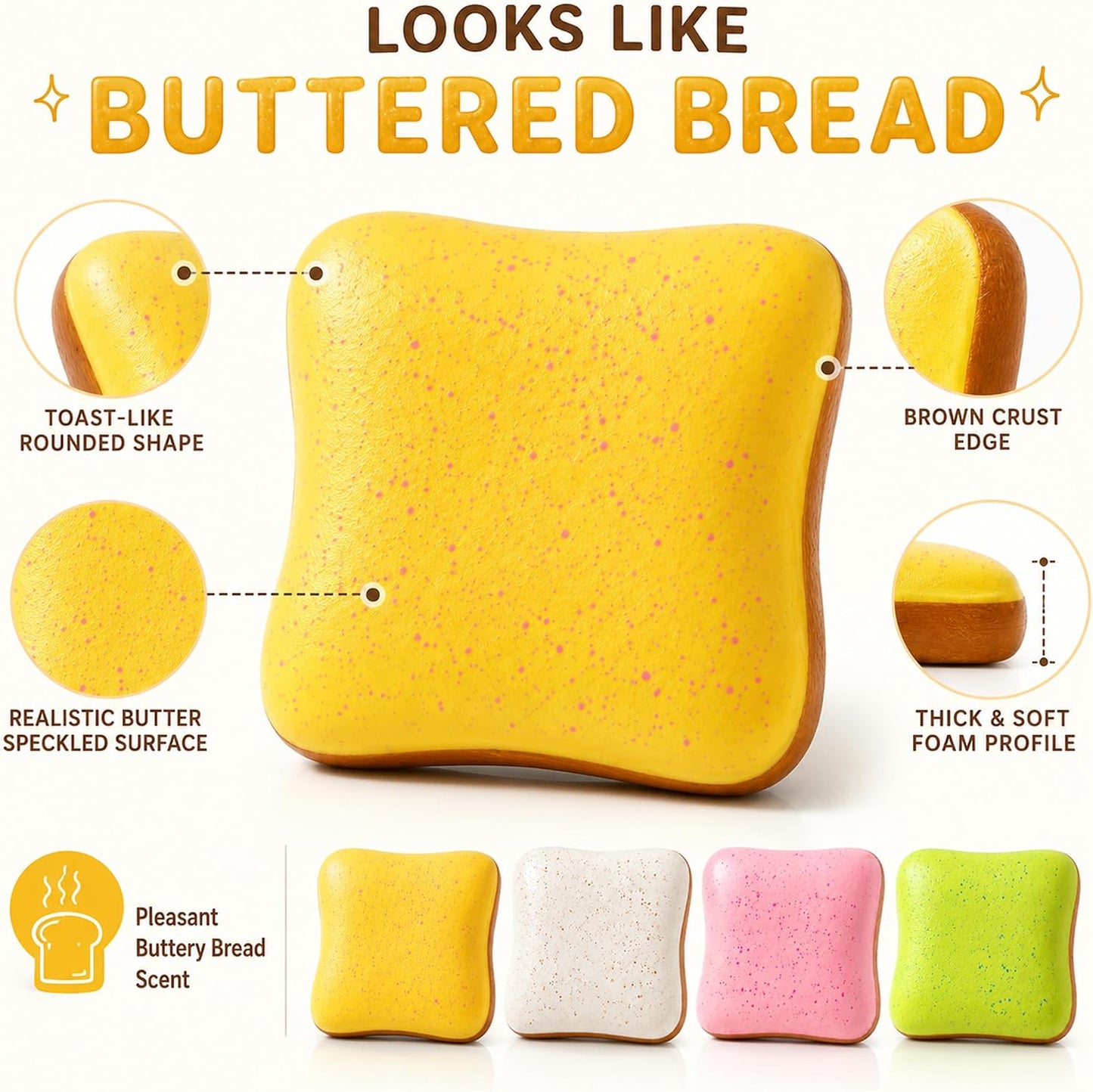 Butter Bread Squishy, Sensory Fidget Toys for Adults & Teens ADHD Anxiety Relief, Realistic Bread Squishies with Butter Scent, Fun Party Favors & Stocking Stuffers Gift (Pink+Yellow)