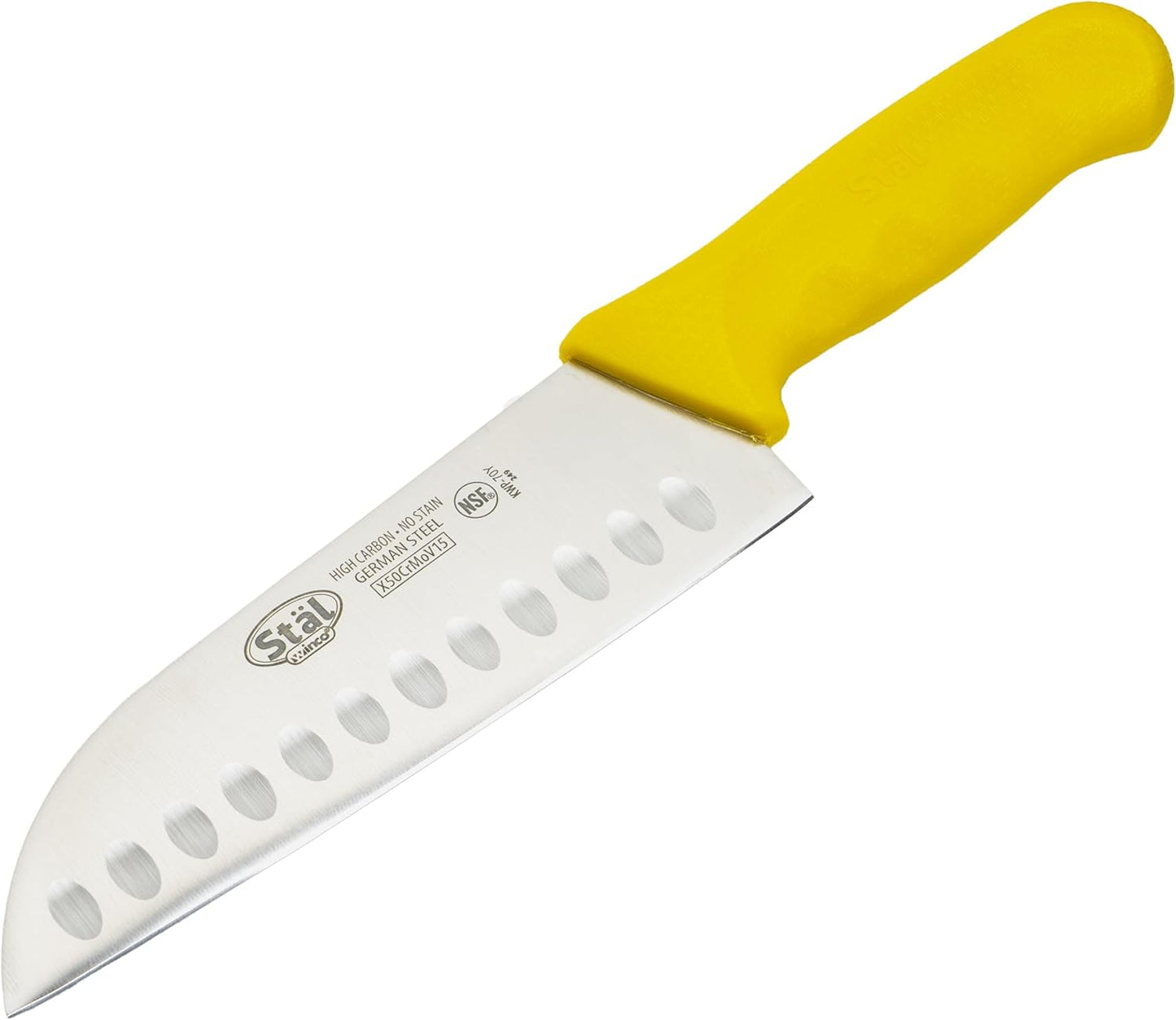 7" High Carbon Steel Japanese Santoku Chef Knife, Yellow
