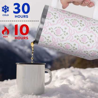 Floral Lemon Tumbler with Handle and Straw Lid 40 oz,Cute Spring Summer Gift for Women Men Lemon Leaves Vacuum Insulated Leak Proof Stainless Steel Coffee Cup Mug