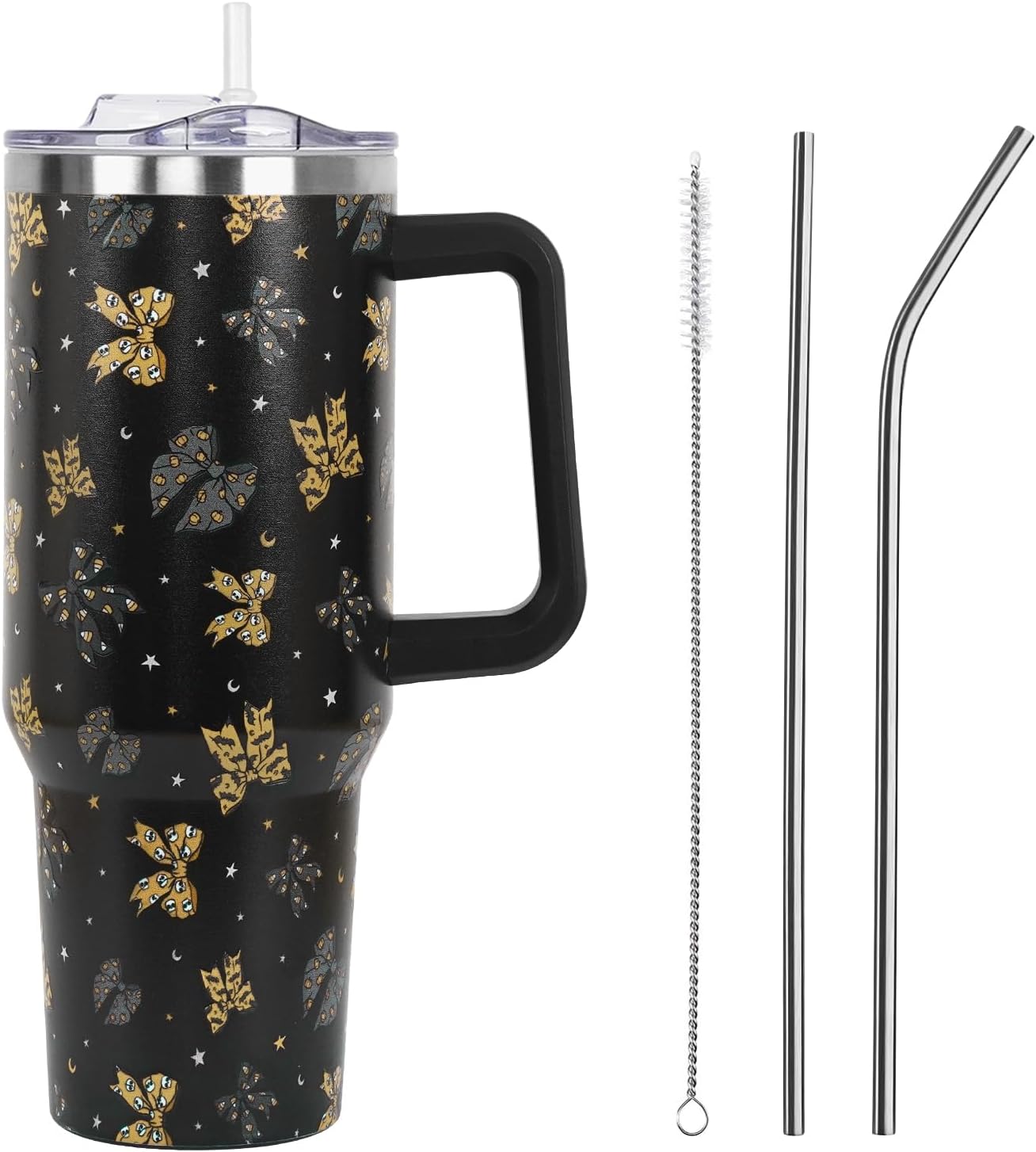 Floral Lemon Tumbler with Handle and Straw Lid 40 oz,Cute Spring Summer Gift for Women Men Lemon Leaves Vacuum Insulated Leak Proof Stainless Steel Coffee Cup Mug
