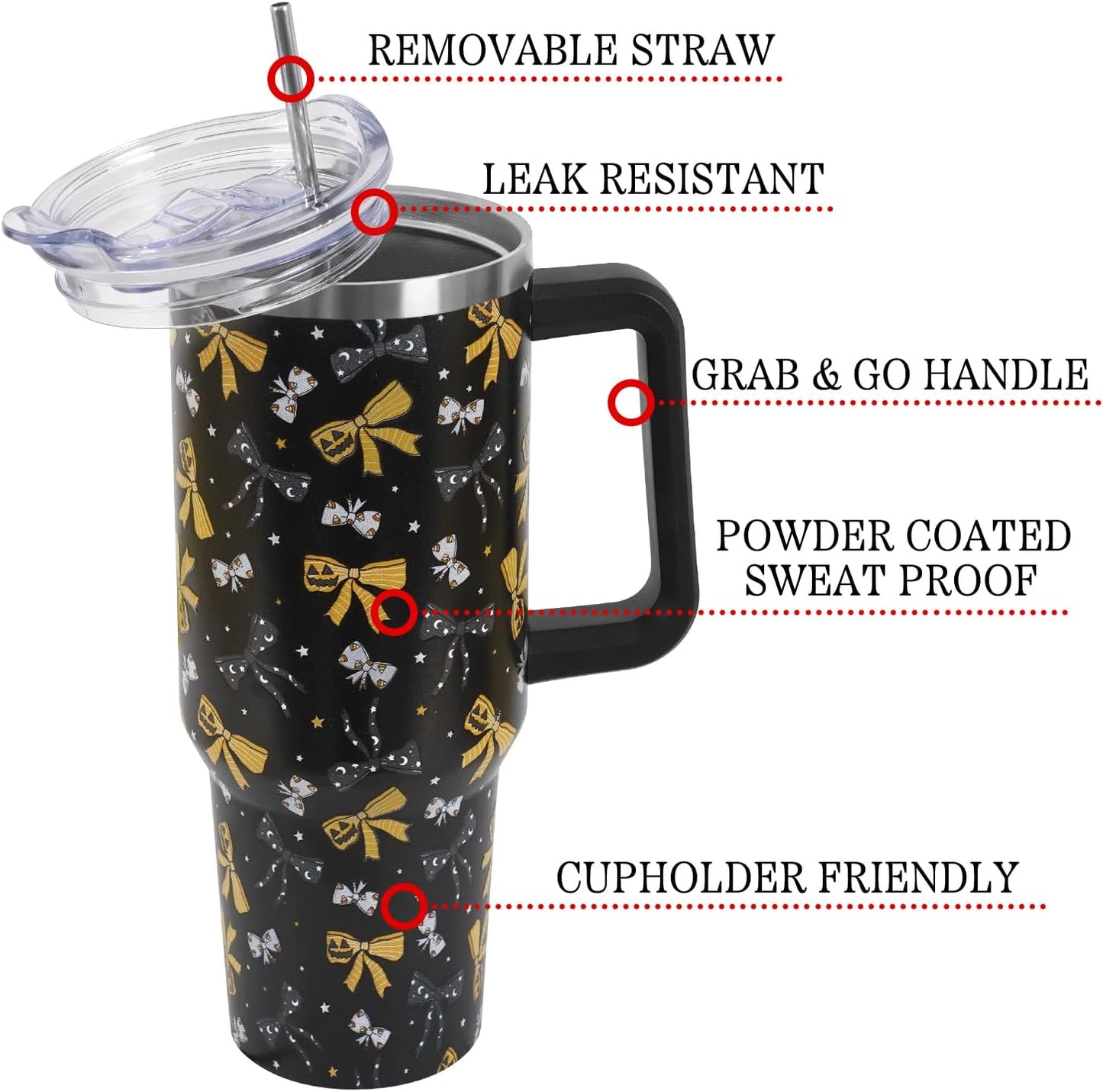Floral Lemon Tumbler with Handle and Straw Lid 40 oz,Cute Spring Summer Gift for Women Men Lemon Leaves Vacuum Insulated Leak Proof Stainless Steel Coffee Cup Mug