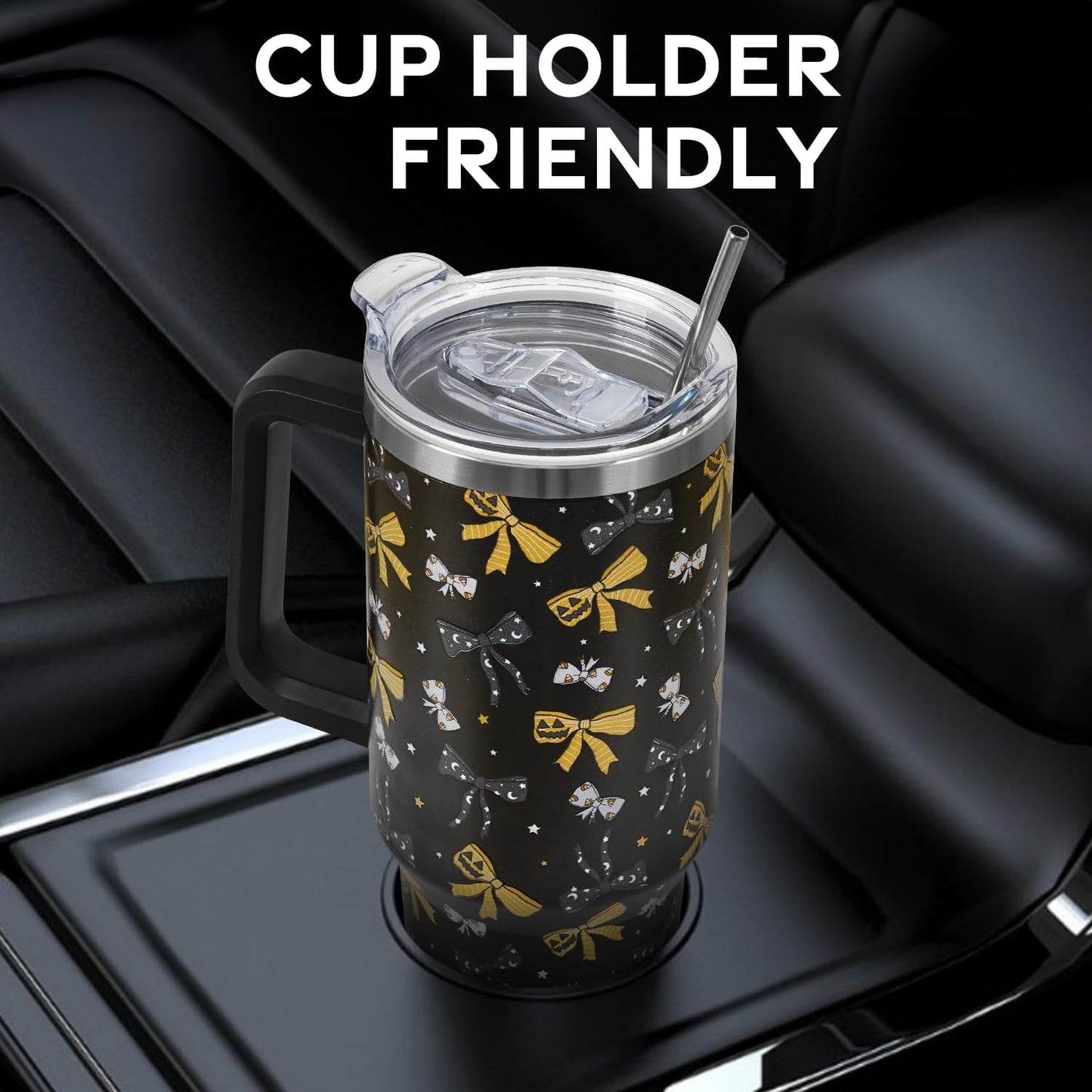 Floral Lemon Tumbler with Handle and Straw Lid 40 oz,Cute Spring Summer Gift for Women Men Lemon Leaves Vacuum Insulated Leak Proof Stainless Steel Coffee Cup Mug
