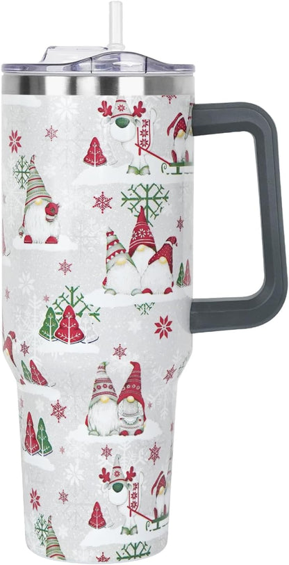Floral Lemon Tumbler with Handle and Straw Lid 40 oz,Cute Spring Summer Gift for Women Men Lemon Leaves Vacuum Insulated Leak Proof Stainless Steel Coffee Cup Mug