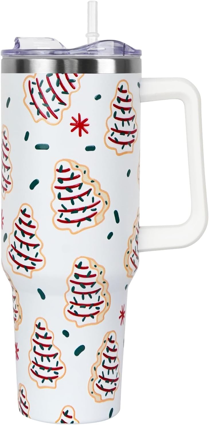 Floral Lemon Tumbler with Handle and Straw Lid 40 oz,Cute Spring Summer Gift for Women Men Lemon Leaves Vacuum Insulated Leak Proof Stainless Steel Coffee Cup Mug