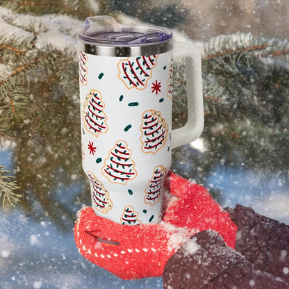 Floral Lemon Tumbler with Handle and Straw Lid 40 oz,Cute Spring Summer Gift for Women Men Lemon Leaves Vacuum Insulated Leak Proof Stainless Steel Coffee Cup Mug