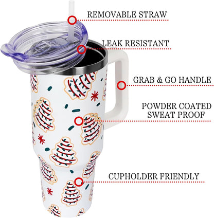 Floral Lemon Tumbler with Handle and Straw Lid 40 oz,Cute Spring Summer Gift for Women Men Lemon Leaves Vacuum Insulated Leak Proof Stainless Steel Coffee Cup Mug