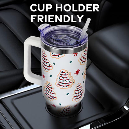 Floral Lemon Tumbler with Handle and Straw Lid 40 oz,Cute Spring Summer Gift for Women Men Lemon Leaves Vacuum Insulated Leak Proof Stainless Steel Coffee Cup Mug