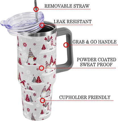 Floral Lemon Tumbler with Handle and Straw Lid 40 oz,Cute Spring Summer Gift for Women Men Lemon Leaves Vacuum Insulated Leak Proof Stainless Steel Coffee Cup Mug