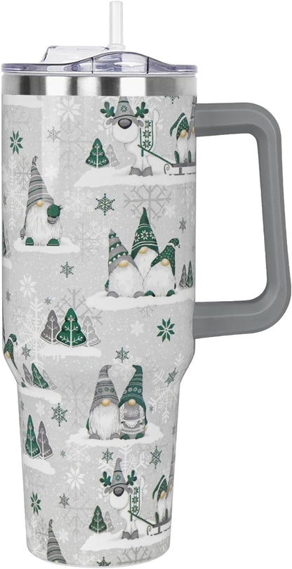 Floral Lemon Tumbler with Handle and Straw Lid 40 oz,Cute Spring Summer Gift for Women Men Lemon Leaves Vacuum Insulated Leak Proof Stainless Steel Coffee Cup Mug