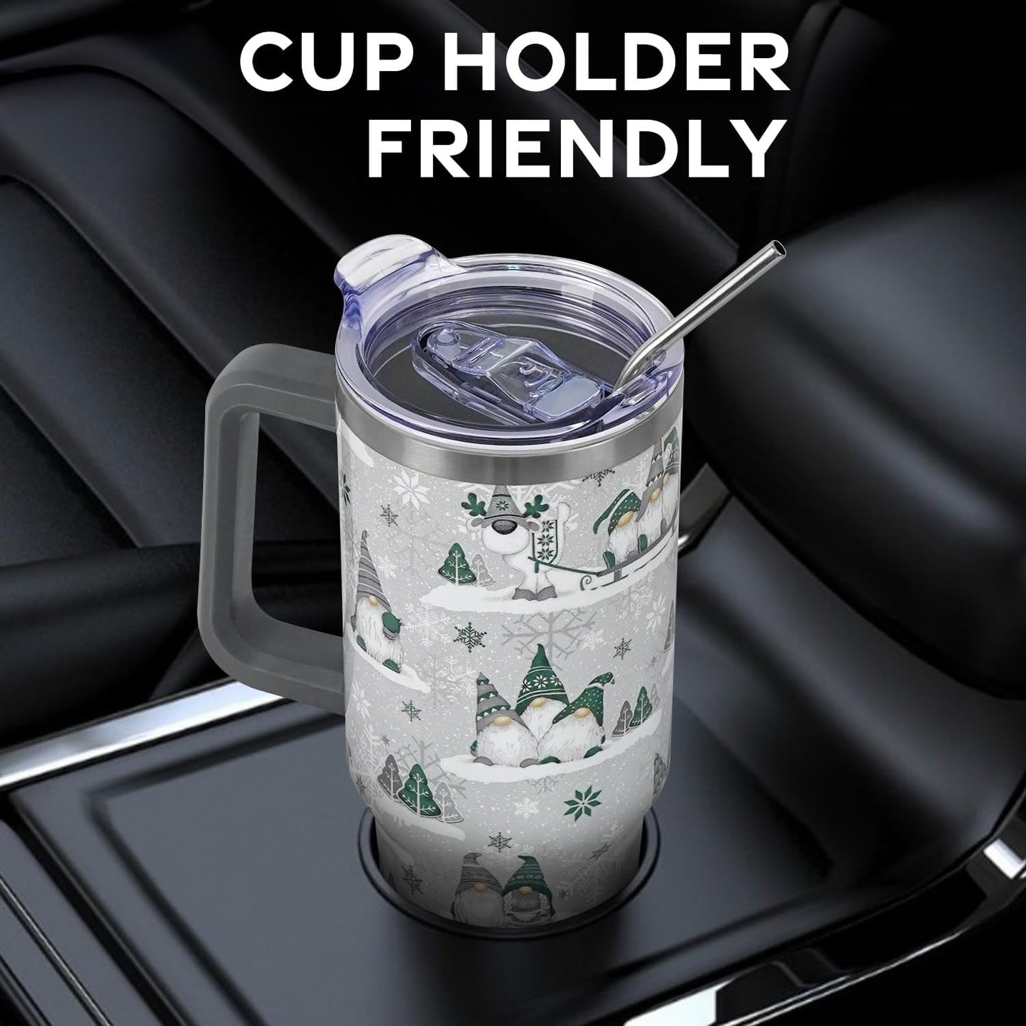 Floral Lemon Tumbler with Handle and Straw Lid 40 oz,Cute Spring Summer Gift for Women Men Lemon Leaves Vacuum Insulated Leak Proof Stainless Steel Coffee Cup Mug