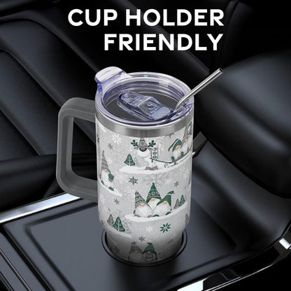 Floral Lemon Tumbler with Handle and Straw Lid 40 oz,Cute Spring Summer Gift for Women Men Lemon Leaves Vacuum Insulated Leak Proof Stainless Steel Coffee Cup Mug