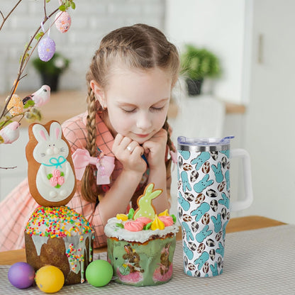 Floral Lemon Tumbler with Handle and Straw Lid 40 oz,Cute Spring Summer Gift for Women Men Lemon Leaves Vacuum Insulated Leak Proof Stainless Steel Coffee Cup Mug