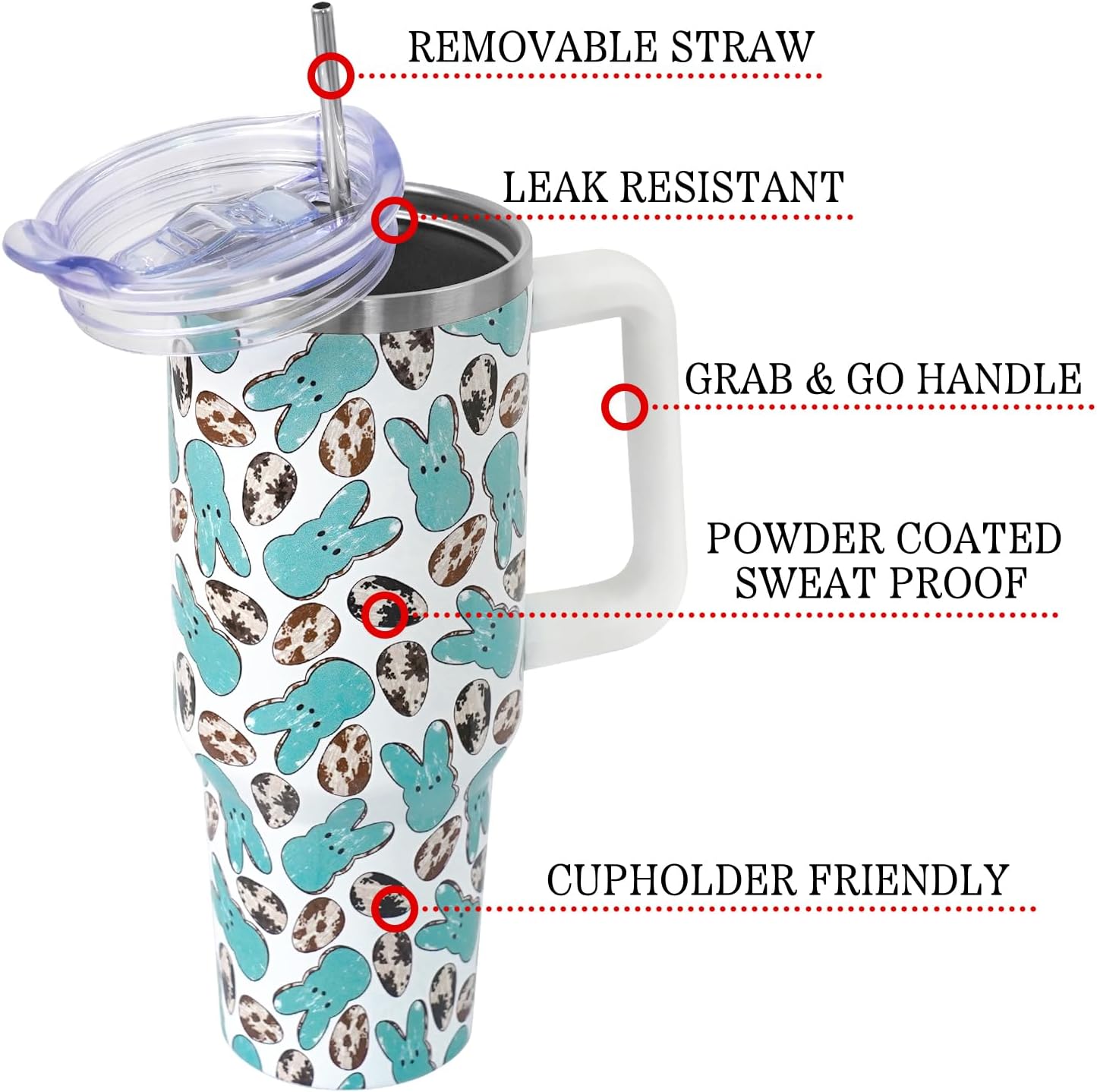 Floral Lemon Tumbler with Handle and Straw Lid 40 oz,Cute Spring Summer Gift for Women Men Lemon Leaves Vacuum Insulated Leak Proof Stainless Steel Coffee Cup Mug