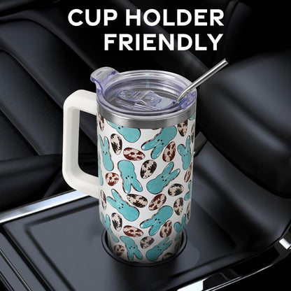 Floral Lemon Tumbler with Handle and Straw Lid 40 oz,Cute Spring Summer Gift for Women Men Lemon Leaves Vacuum Insulated Leak Proof Stainless Steel Coffee Cup Mug