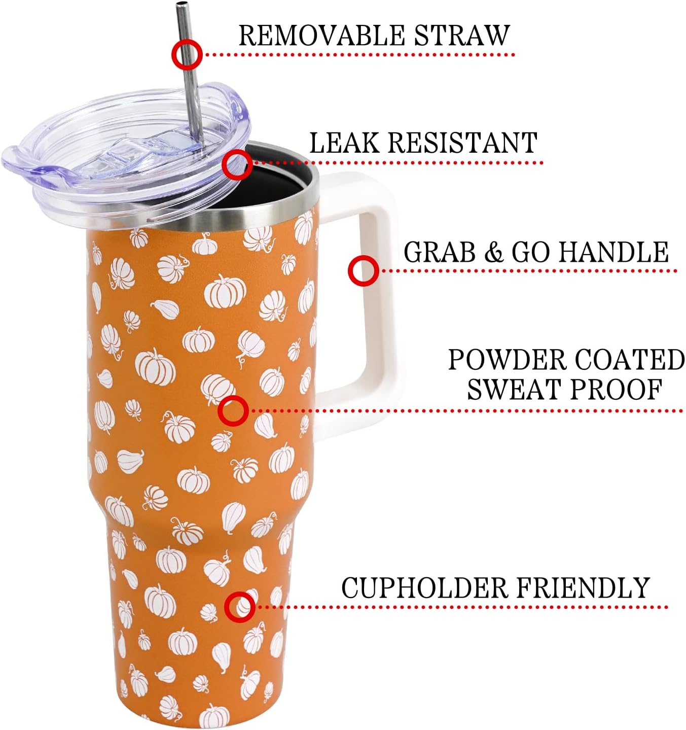 Floral Lemon Tumbler with Handle and Straw Lid 40 oz,Cute Spring Summer Gift for Women Men Lemon Leaves Vacuum Insulated Leak Proof Stainless Steel Coffee Cup Mug