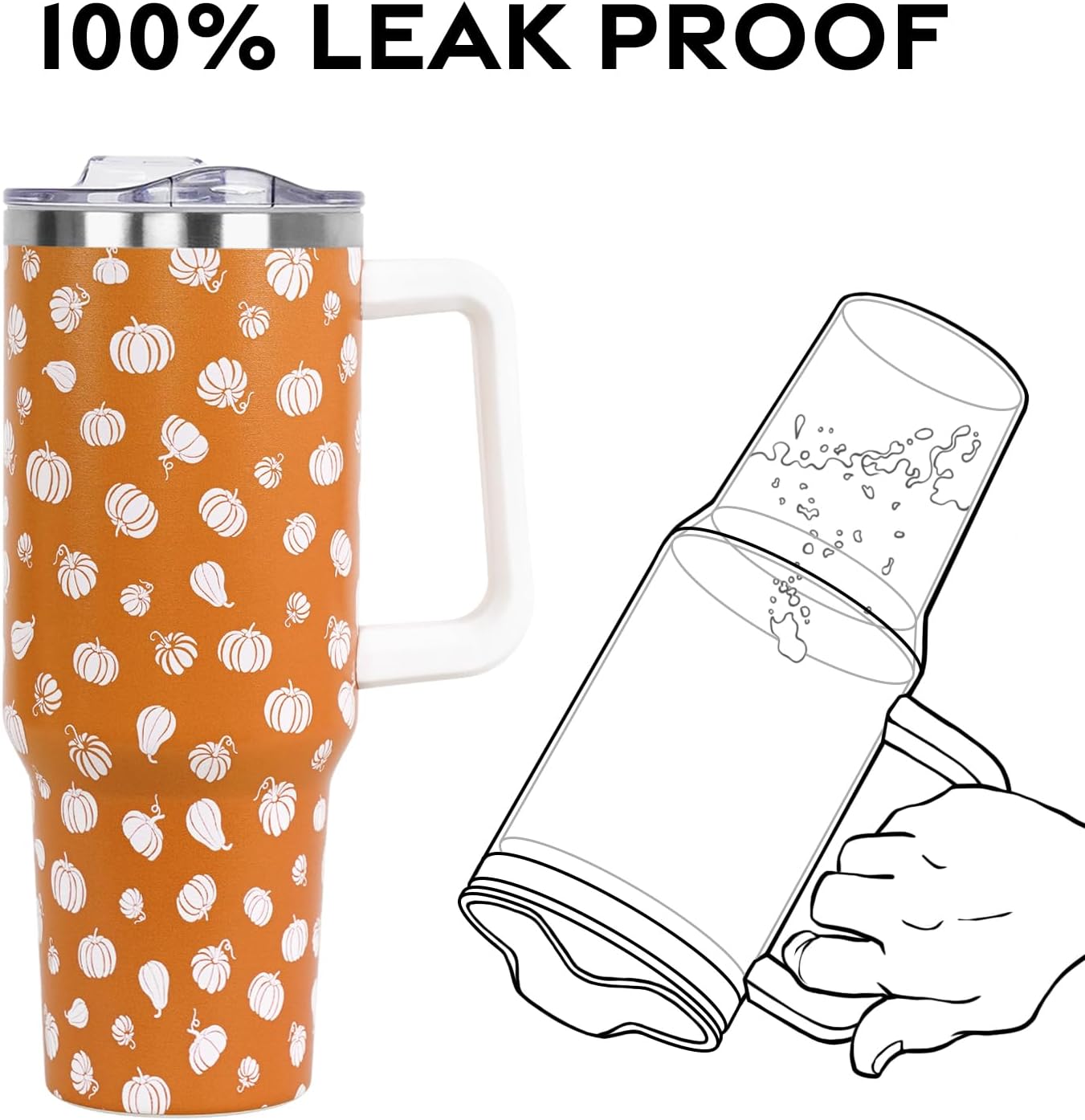 Floral Lemon Tumbler with Handle and Straw Lid 40 oz,Cute Spring Summer Gift for Women Men Lemon Leaves Vacuum Insulated Leak Proof Stainless Steel Coffee Cup Mug